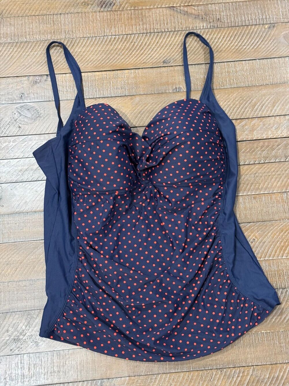 Mazu Swim Tankini - TOP ONLY - Navy/Red Polka Dots - 24W D/DD